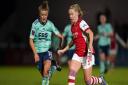 Leicester City's Esmee De Graaf (left) and Arsenal's Beth Mead battle for the ball
