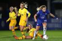 Chelsea's Erin Cuthbert (right) and Tottenham Hotspur's Siri Worm battle for the ball during the FA Women's Continental League Cup Group B match at Kingsmeadow, London.