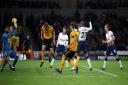 Tottenham Hotspur's Lucas Moura (second right) scores his side's second goal of the game during the Premier League match with Wolverhampton Wanderers at Molineux (pic: Nick Potts/PA Images).