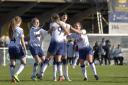 Rianna Dean (nine) is congratulated by her Tottenham Hotspur Ladies team-mates after scoring against Aston Villa Ladies (pic: Wu's Photography).