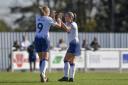 Tottenham Hotspur Ladies forward Rianna Dean (left) celebrates with team-mate Jenna Schillaci after scoring in the win over Millwall Lionesses (pic: Wu's Photography).