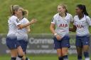 Tottenham Hotspur Ladies attacker Rianna Dean (centre) is congratulated after scoring against Lewes Women (pic: Wu's Photography.com).