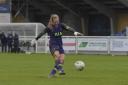 Emma Gibbon fires home from the penalty spot to help Tottenham Hotspur Ladies win their shoot-out with Brighton & Hove Albion Women (pic: Wu's Photography).