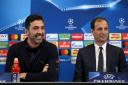 Juventus Gianluigi Buffon and coach Massimiliano Allegri during the press conference at Wembley Stadium (pic: Steven Paston/PA Images).