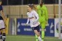 Sarah Wiltshire celebrates equalising for Tottenham Hotspur Ladies at the Milllwall Lionesses in the FA Women's Super League 2 (pic: wusphotography.com).
