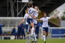 Coral-Jade Haines is congratulated after scoring for Tottenham Hotspur Ladies against Aston Villa (pic: wusphotography.com).