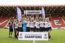 Tottenham Ladies celebrate promotion to FA Women�s Super League 2 after beating Blackburn Rovers 3-0 (pic: wusphotography.com).