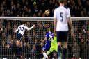 Dele Alli scores the first of his two headers against Chelsea at White Hart Lane. Picture: PA