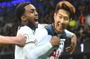 Tottenham's half-time substitute Heung-Min Son (right) celebrates his equaliser with Danny Rose. Picture: PA