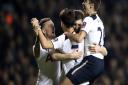 Ben Davies (seond from right) celebrates after scoring his first Tottenham goal. Picture: PA