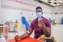Albert Mensah after giving plasma at the donor centre in Westfield Stratford City.