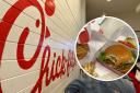 Chick-fil-A will be coming to the UK. The picture shows the inside of a Chick-fil-A and a chicken sandwich at a New York branch