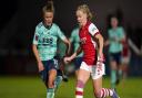 Leicester City's Esmee De Graaf (left) and Arsenal's Beth Mead battle for the ball
