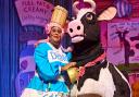Clive Rowe as Dame Trot and Daisy the Cow in Hackney Empire's Jack and the Beanstalk