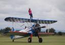 Super gran Elana Overs strapped in for her charity wing walk.