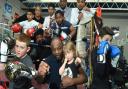 James Cook MBE with young boxers in the gym at Pedro Boxing Club