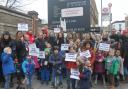The campaigners staged a protest outside William Patten school earlier this year.