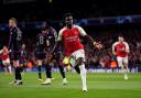 Bukayo Saka celebrates giving Arsenal the lead against Bayern  Munich