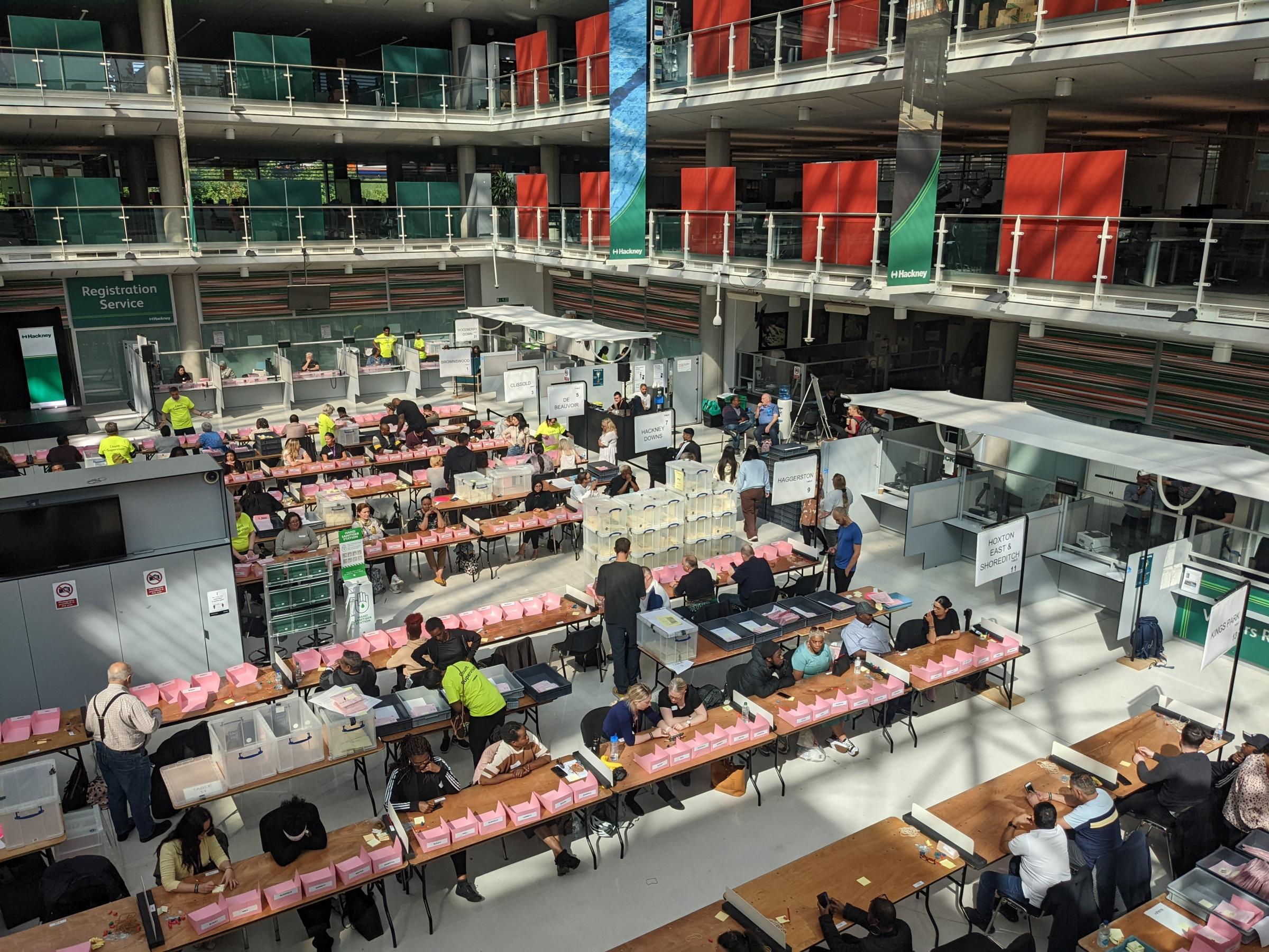 The May 2022 election count in Hackney. Photo: LDR Julia Gregory