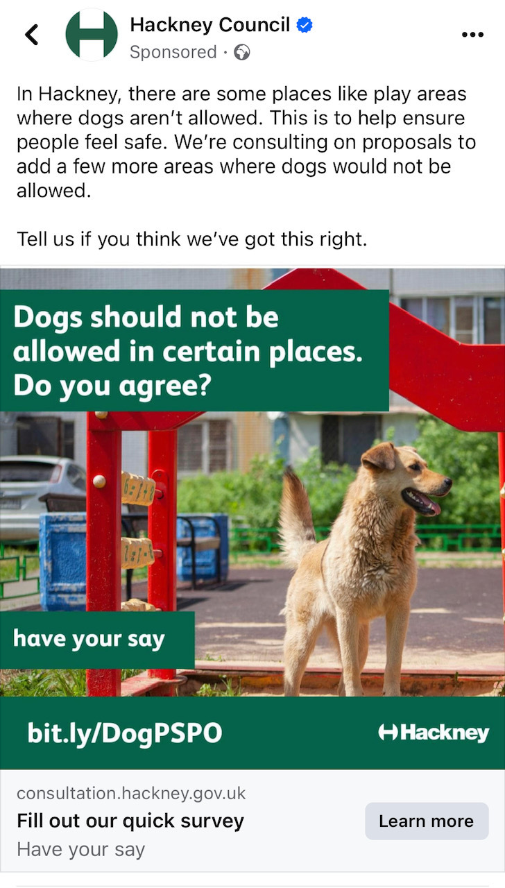Hackney Council is consulting over more rules to control dog behaviour. Photo: Hackney Council