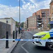 The cordon after a collision in Dalston Lane.