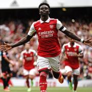 Arsenal's Bukayo Saka celebrates scoring against Sevilla in the Emirates Cup