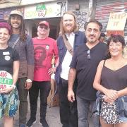 Cllrs Zoë Garbett, Alastair Binnie-Lubbock and Can Ozsen campaigning for traders at Ridley Road market