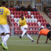 Ricardo Shaw of Woodford scores the first goal for his team and celebrates during Woodford Town vs Tower Hamlets, Essex Senior League Football at The Harlow Arena on 6th August 2019