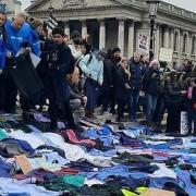 NHS workers laid down their scrubs at a protest against mandatory vaccination in central London