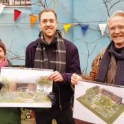 Core Arts volunteer with garden designer Andy Smith-Williams and Core Arts CEO Paul Monks