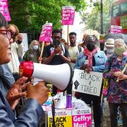 Labour MP for Hackney North and Stoke Newington Diane Abbott speaks at Hoxton protest calling for the removal of the Geffrye statue.