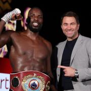 Lawerence Okolie vs Krzysztof Glowacki, WBO Crusierweight Title Contest, SSE Wembley Arena. 20 March 2021 Picture By Mark Robinson Matchroom Boxing. Lawerence Okolie celebrates his win with Eddie Hearn.