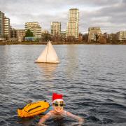 Swimmers braved the cold temperatures on Christmas day.