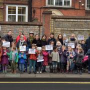 Children and parents from William Patten Primary School campaigning against local road closure proposals.