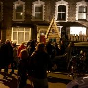 Crowds gathering to see George Lammiman\'s haunted house visual display. Picture: Sally Freestone