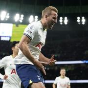Tottenham Hotspur\'s Harry Kane celebrates scoring against Everton