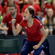Anne Keothavong cheers her GB team on at the Fed Cup in 2019