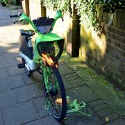 The Lime e-Bike on fire in Queen Elizabeth's Walk on May 1
