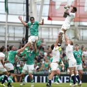 Courtney Lawes wins lineout ball for England in Ireland