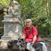 Actress Maggie Steed supports the campaign against dogs on leads in Abney Park, pic Abney Dog of the Day, free for use by partners of BBC news wire service