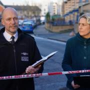 Detective Chief Superintendent James Conway and Mayor of Hackney Caroline Woodley speak at the police cordon earlier today