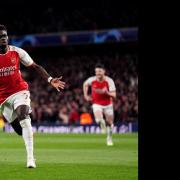Bukayo Saka celebrates giving Arsenal the lead against Bayern  Munich
