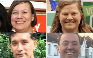 Candidates so far announced, all of whom will be invited to the hustings: clockwise from top left, Meg Hillier (Lab), Rebecca Johnson (Green), Luke Parker (Con) and Dave Raval (Lib Dem).