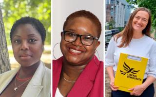 From left to right: Antoinette Fernandez – Green Party; Jasmine Martins – Labour Party; Thrusie Maurseth-Cahill – Liberal Democrats. Tareke Gregg is also standing at the election as the Conservative Party  candidate.
